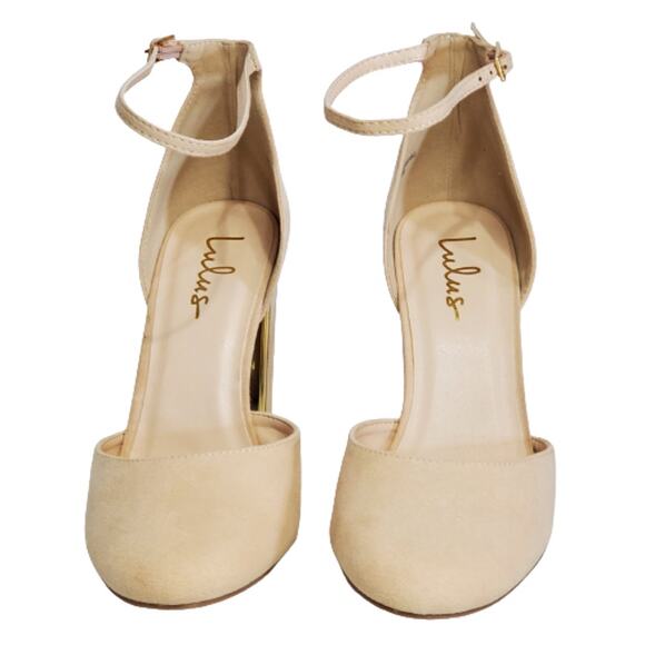 Lulus Laura Light Nude Suede Ankle Strap Heels Size 10 Beige Vegan Friendly - Picture 2 of 9